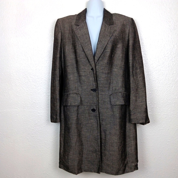 Courtenay Coat 55% Linen Gray Women's Size 10 V-neck Button Up Workwear Office - Picture 1 of 16